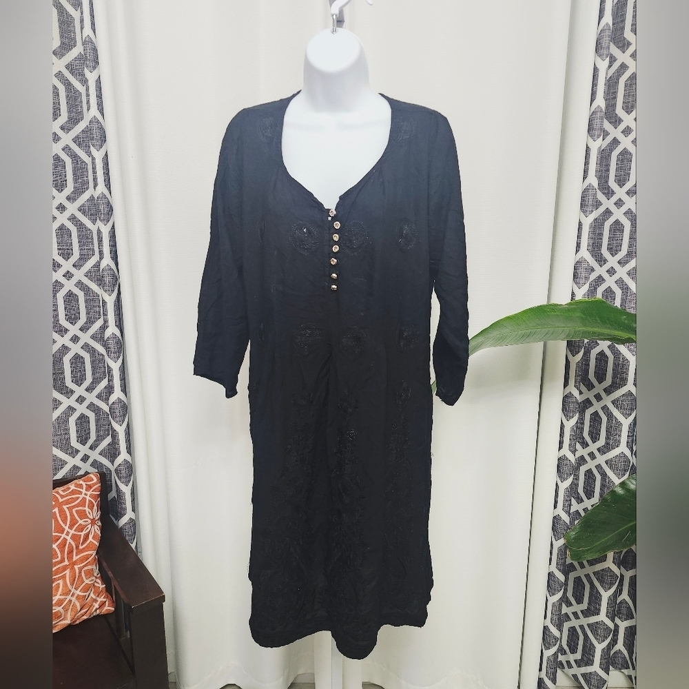 Elegant Black Linen Tunic Style Dress Or Swim Cover-Up